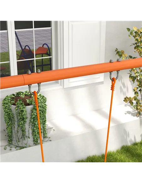 Outsunny Four-In-One Metal Garden Swing Set, with Double Swings, Glider, Slider, Ladder - Orange and Blue