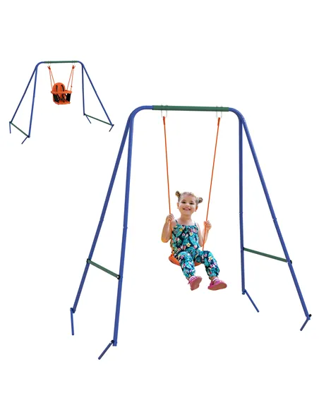 Outsunny Two-In-One Toddler Garden Swing, with Comfortable Seat, Safety Belt - Orange and Blue