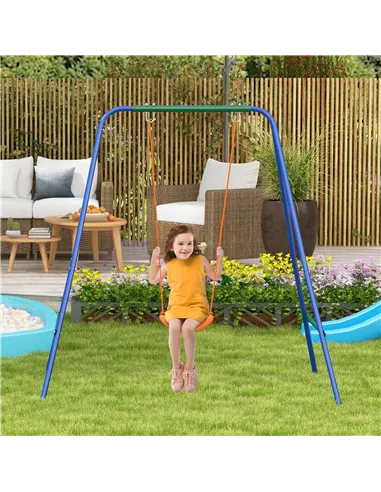 Outsunny Two-In-One Toddler Garden Swing, with Comfortable Seat, Safety Belt - Orange and Blue