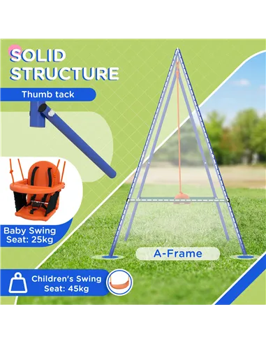 Outsunny Two-In-One Toddler Garden Swing, with Comfortable Seat, Safety Belt - Orange and Blue