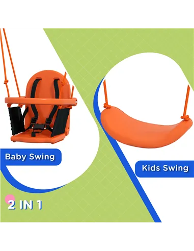 Outsunny Two-In-One Toddler Garden Swing, with Comfortable Seat, Safety Belt - Orange and Blue