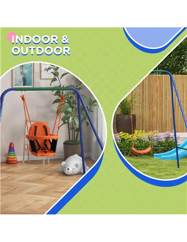 Outsunny Two-In-One Toddler Garden Swing, with Comfortable Seat, Safety Belt - Orange and Blue