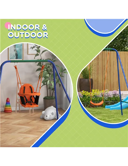 Outsunny Two-In-One Toddler Garden Swing, with Comfortable Seat, Safety Belt - Orange and Blue