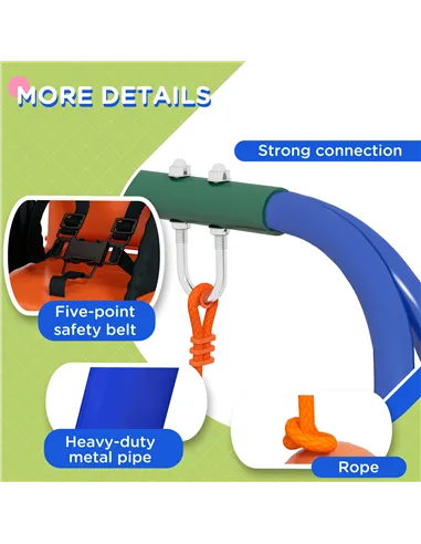 Outsunny Two-In-One Toddler Garden Swing, with Comfortable Seat, Safety Belt - Orange and Blue