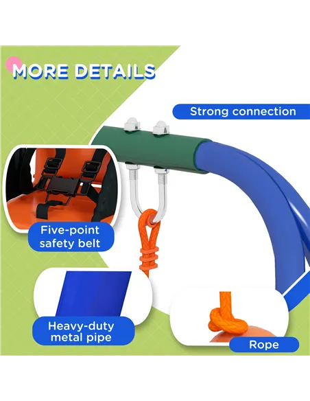 Outsunny Two-In-One Toddler Garden Swing, with Comfortable Seat, Safety Belt - Orange and Blue