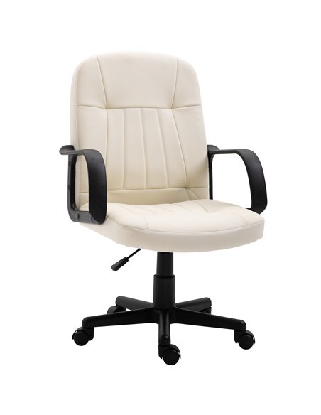 HOMCOM Office Chair, PU Leather Computer Desk Chair with Adjustable Height, Swivel Wheels for Home Office Work Study, Cream Whit