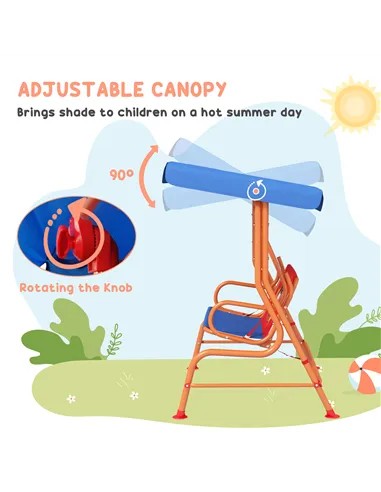 Outsunny 4 Piece Kids Garden Furniture Set with Adjustable Canopy, Cowboy Themed, Kids Garden Table and Chair Set and Double Sea