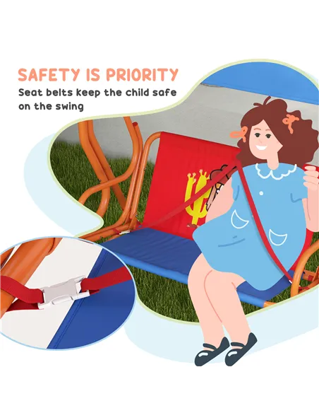 Outsunny 4 Piece Kids Garden Furniture Set with Adjustable Canopy, Cowboy Themed, Kids Garden Table and Chair Set and Double Sea