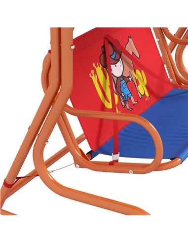 Outsunny 4 Piece Kids Garden Furniture Set with Adjustable Canopy, Cowboy Themed, Kids Garden Table and Chair Set and Double Sea