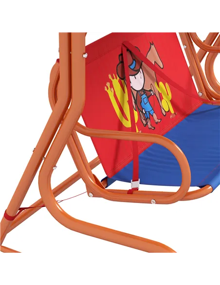 Outsunny 4 Piece Kids Garden Furniture Set with Adjustable Canopy, Cowboy Themed, Kids Garden Table and Chair Set and Double Sea