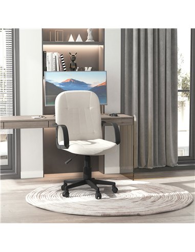 HOMCOM Office Chair, PU Leather Computer Desk Chair with Adjustable Height, Swivel Wheels for Home Office Work Study, Cream Whit