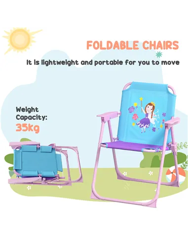 Outsunny 4PCs Kids Garden Furniture Set w/ 2 Seater Garden Swing Chair with Adjustable Canopy, Childrens Table and Chair Set wit