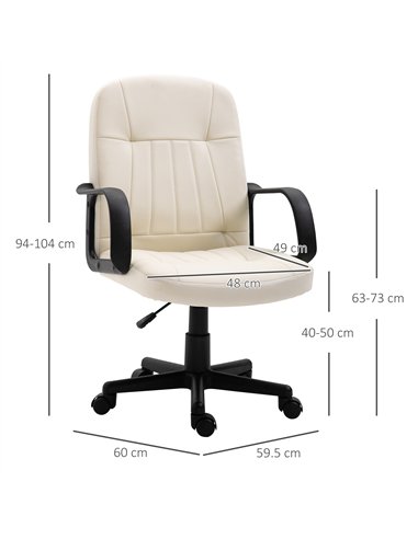 HOMCOM Office Chair, PU Leather Computer Desk Chair with Adjustable Height, Swivel Wheels for Home Office Work Study, Cream Whit