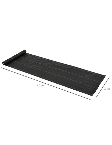 Outsunny 1m x 50m Weed Control Membrane, Heavy Duty Weed Control Barrier Fabric, 90gsm Ground Cover for Patios, Garden, Flower b