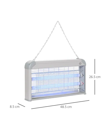 Outsunny Wall Hanging Bug Zapper, 30W Electric Fly Zapper Mosquito Killer, 60㎡ Coverage Insect Killer, Indoor Outdoor Use, Grey