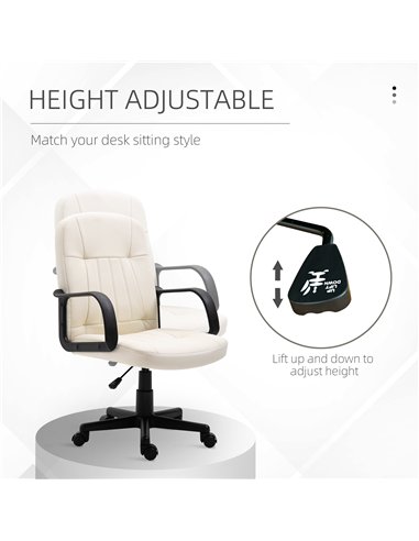 HOMCOM Office Chair, PU Leather Computer Desk Chair with Adjustable Height, Swivel Wheels for Home Office Work Study, Cream Whit