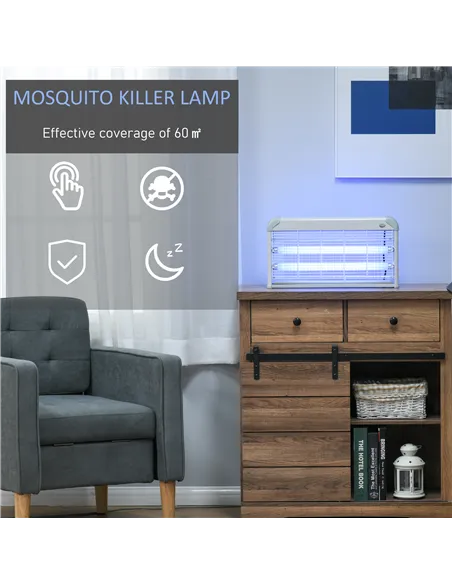 Outsunny Wall Hanging Bug Zapper, 30W Electric Fly Zapper Mosquito Killer, 60㎡ Coverage Insect Killer, Indoor Outdoor Use, Grey