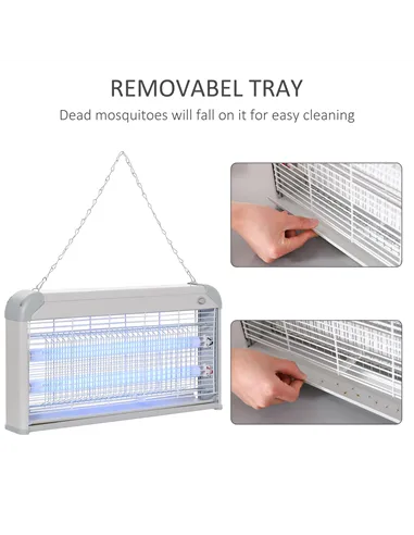 Outsunny Wall Hanging Bug Zapper, 30W Electric Fly Zapper Mosquito Killer, 60㎡ Coverage Insect Killer, Indoor Outdoor Use, Grey
