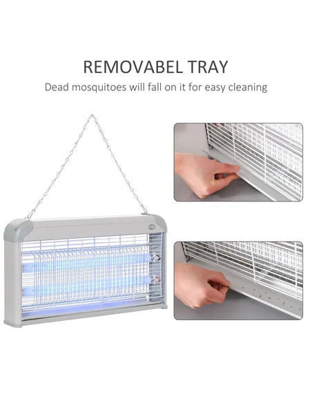 Outsunny Wall Hanging Bug Zapper, 30W Electric Fly Zapper Mosquito Killer, 60㎡ Coverage Insect Killer, Indoor Outdoor Use, Grey
