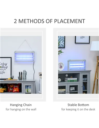 Outsunny Wall Hanging Bug Zapper, 30W Electric Fly Zapper Mosquito Killer, 60㎡ Coverage Insect Killer, Indoor Outdoor Use, Grey