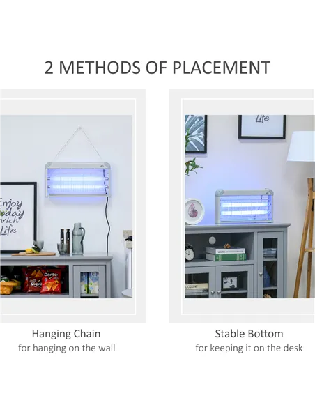 Outsunny Wall Hanging Bug Zapper, 30W Electric Fly Zapper Mosquito Killer, 60㎡ Coverage Insect Killer, Indoor Outdoor Use, Grey