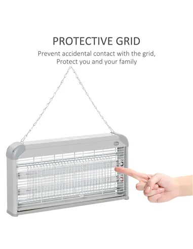 Outsunny Wall Hanging Bug Zapper, 30W Electric Fly Zapper Mosquito Killer, 60㎡ Coverage Insect Killer, Indoor Outdoor Use, Grey