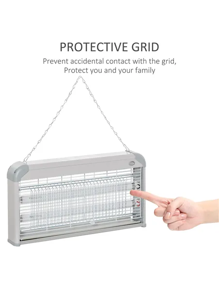 Outsunny Wall Hanging Bug Zapper, 30W Electric Fly Zapper Mosquito Killer, 60㎡ Coverage Insect Killer, Indoor Outdoor Use, Grey
