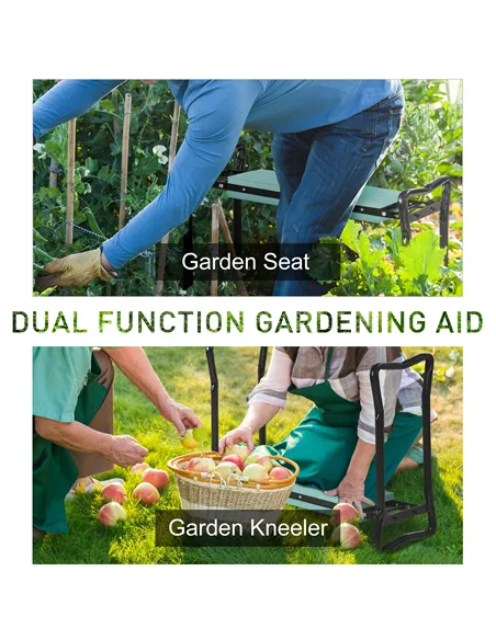 Outsunny 2 In 1 Garden Kneeler Seat Kneeling Pad Support Bench Foldable Knee Protector, Green