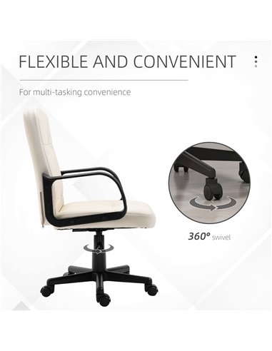 HOMCOM Office Chair, PU Leather Computer Desk Chair with Adjustable Height, Swivel Wheels for Home Office Work Study, Cream Whit