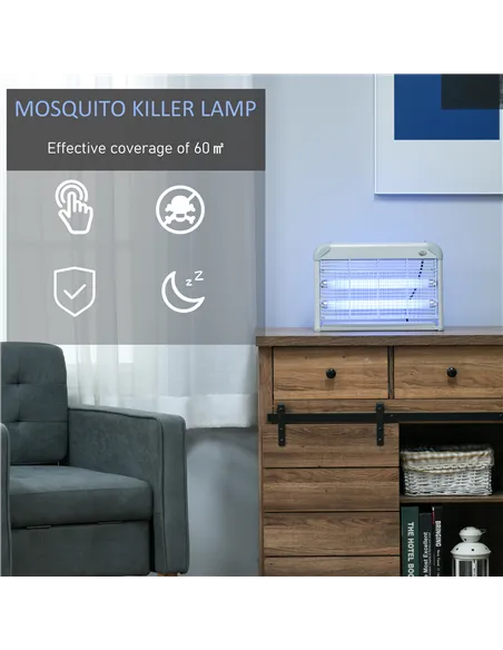 Outsunny Electric Fly Zapper, 20W Electric Fly Killer, Wall Hanging Bug Zapper Indoor & Outdoor Attracting Insect Mosquito Kille