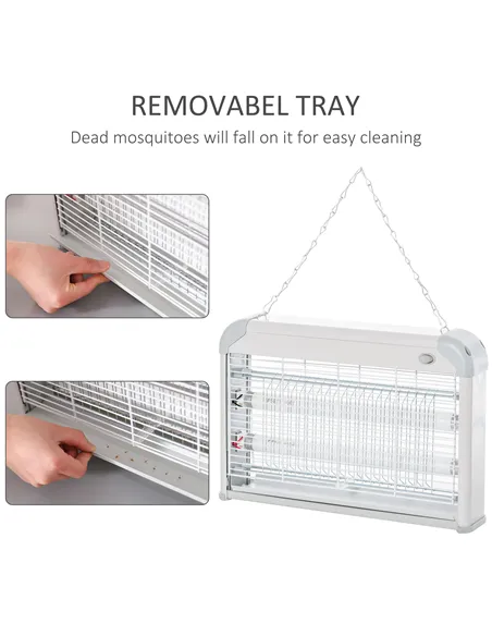 Outsunny Electric Fly Zapper, 20W Electric Fly Killer, Wall Hanging Bug Zapper Indoor & Outdoor Attracting Insect Mosquito Kille