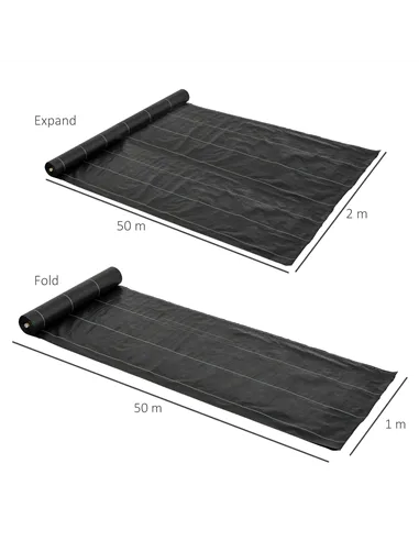 Outsunny 2m x 50m Weed Control Membrane, Heavy Duty Weed Control Barrier Fabric, 90gsm Ground Cover for Patios, Garden, Flower b