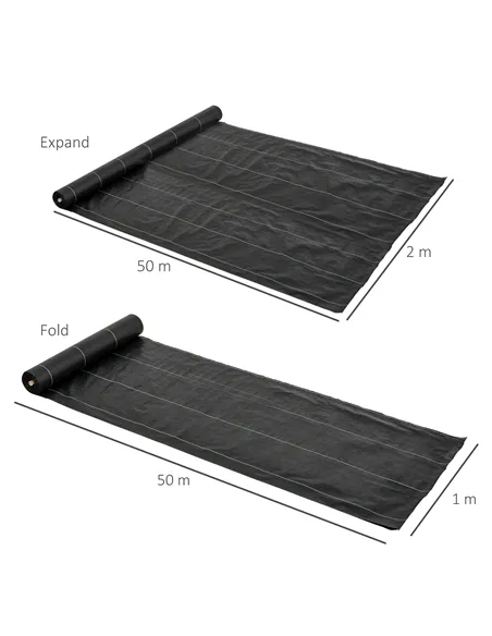 Outsunny 2m x 50m Weed Control Membrane, Heavy Duty Weed Control Barrier Fabric, 90gsm Ground Cover for Patios, Garden, Flower b