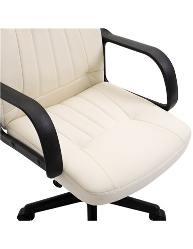 HOMCOM Office Chair, PU Leather Computer Desk Chair with Adjustable Height, Swivel Wheels for Home Office Work Study, Cream Whit