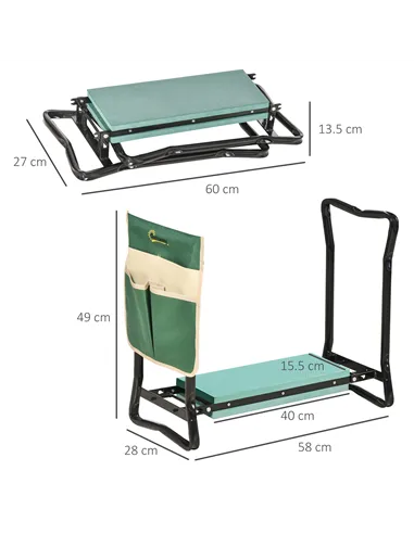Outsunny Steel Frame Padded Garden Kneeler, with Tool Bag - Green