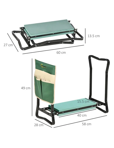 Outsunny Steel Frame Padded Garden Kneeler, with Tool Bag - Green