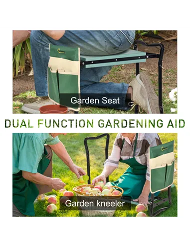 Outsunny Steel Frame Padded Garden Kneeler, with Tool Bag - Green