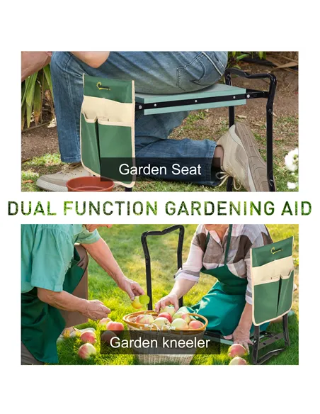 Outsunny Steel Frame Padded Garden Kneeler, with Tool Bag - Green