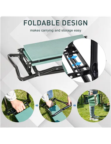 Outsunny Steel Frame Padded Garden Kneeler, with Tool Bag - Green