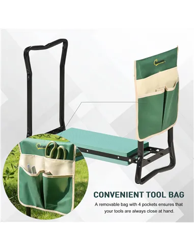 Outsunny Steel Frame Padded Garden Kneeler, with Tool Bag - Green