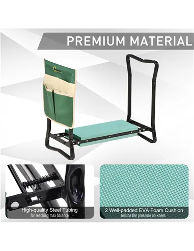 Outsunny Steel Frame Padded Garden Kneeler, with Tool Bag - Green