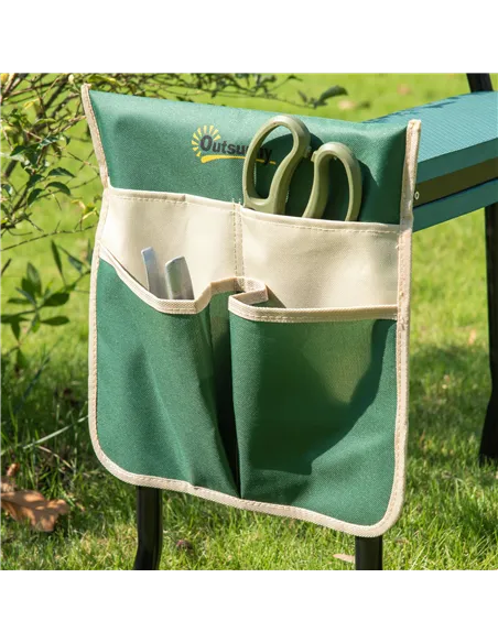Outsunny Steel Frame Padded Garden Kneeler, with Tool Bag - Green