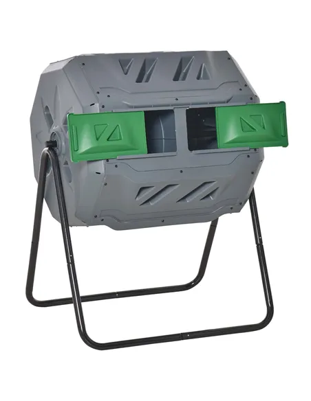 Outsunny 160L 360° Rotating Dual Chamber Composter - Grey