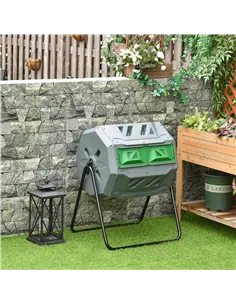 Outsunny 160L 360° Rotating Dual Chamber Composter - Grey 2