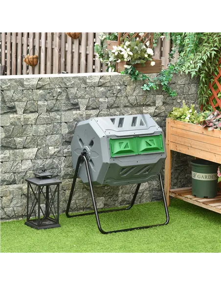 Outsunny 160L 360° Rotating Dual Chamber Composter - Grey