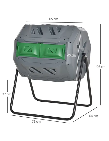 Outsunny 160L 360° Rotating Dual Chamber Composter - Grey