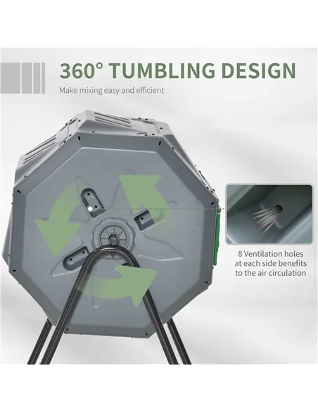 Outsunny 160L 360° Rotating Dual Chamber Composter - Grey