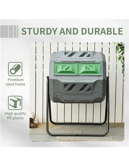 Outsunny 160L 360° Rotating Dual Chamber Composter - Grey