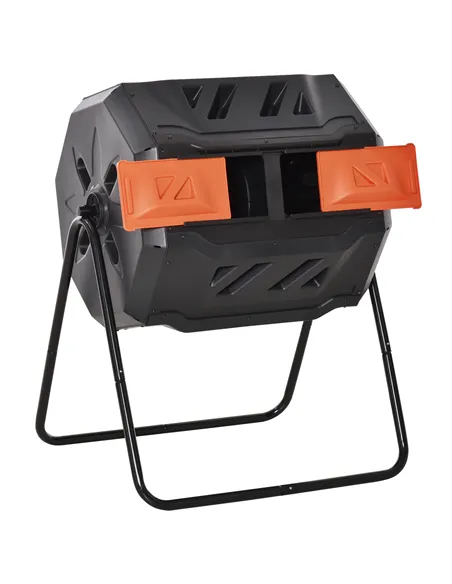 Outsunny 160L 360° Rotating Dual Chamber Composter - Orange