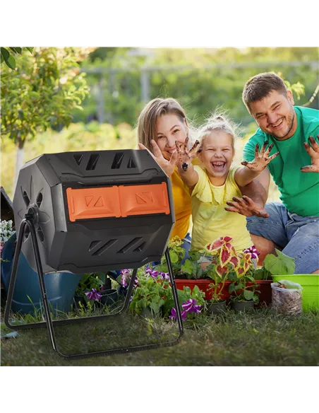 Outsunny 160L 360° Rotating Dual Chamber Composter - Orange